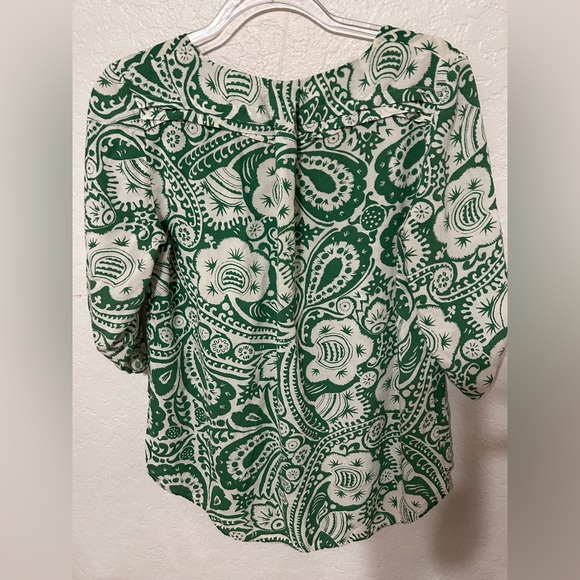 ⛵️Anthropology Maeve Green and White Paisley floral print blouse size Xsmall GUC - Picture 3 of 10